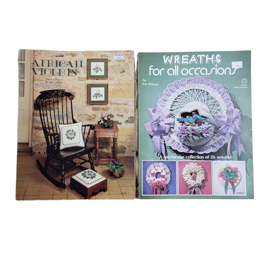 Needlepoint Cross Stitch African Violets Wreath Patterns Booklets Lot Of 2